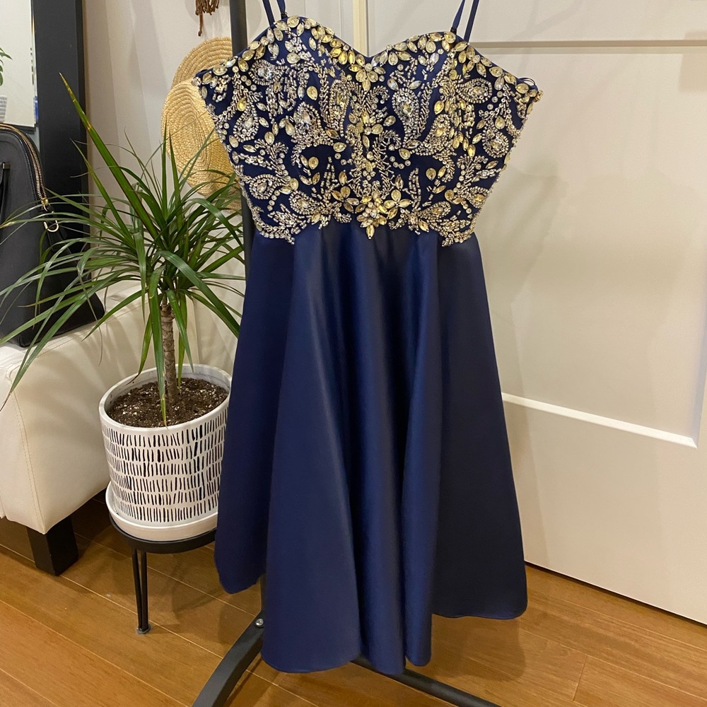 Boubou Strapless or Attachable Strap Navy and Sequin Prom or Dance Dress.